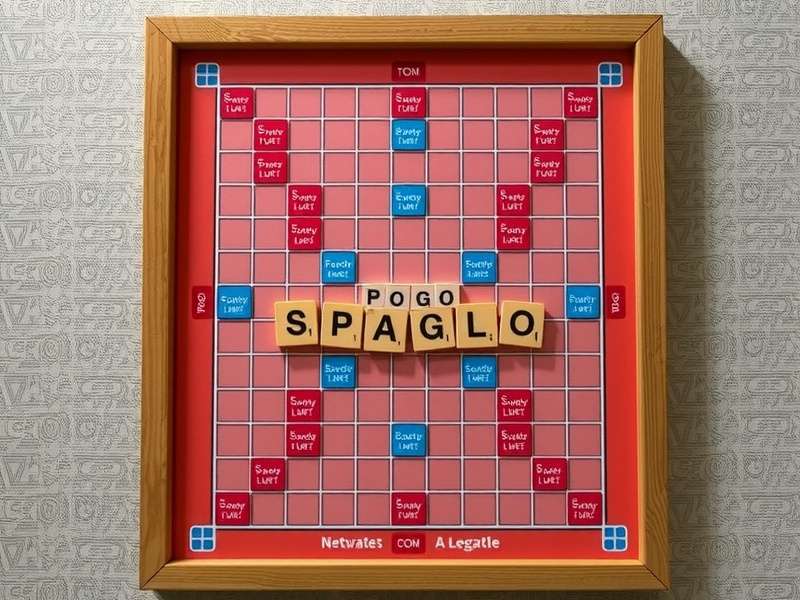 Pogo Scrabble game board showing high-scoring words and tiles