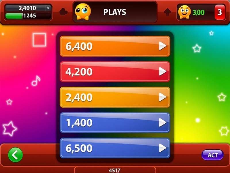 A vibrant screenshot of a Pogo Trivia game interface showing questions, options, and a scoreboard