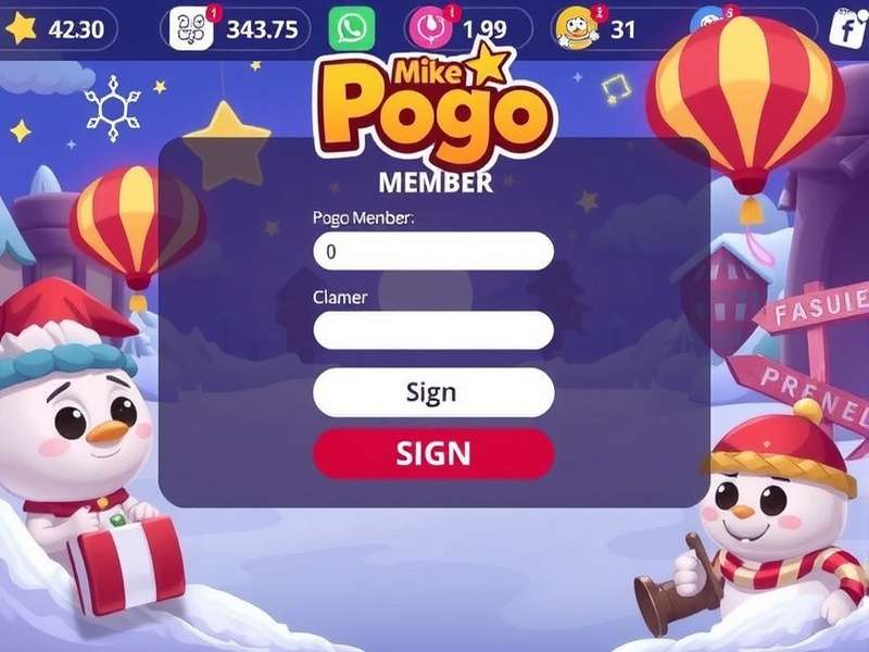 Pogo Member Sign In dashboard showing login screen with Pogo Games branding and Indian community highlights