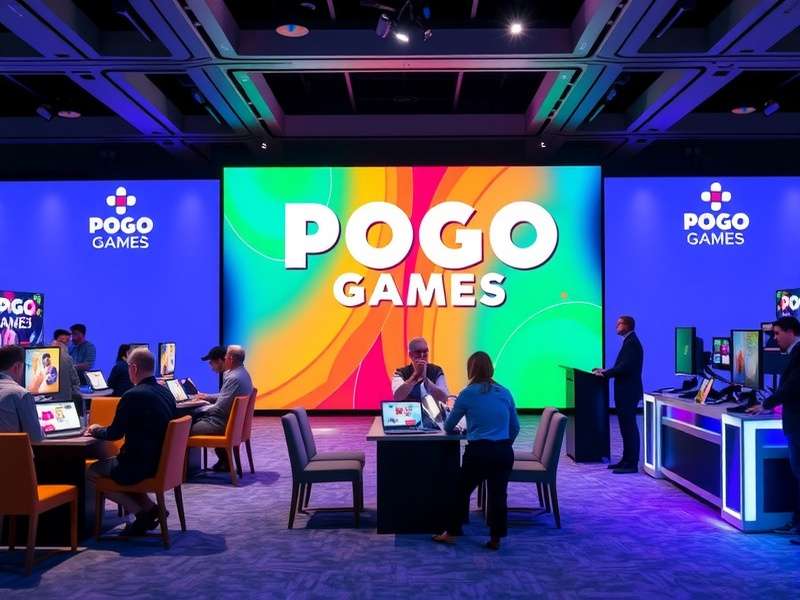 A diverse corporate team in India engaging in a Pogo games show session with laptops and smiling faces