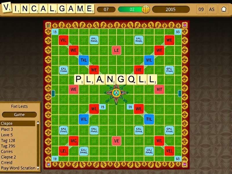 Pogo Games Scrabble Classic game board with tiles on a wooden table