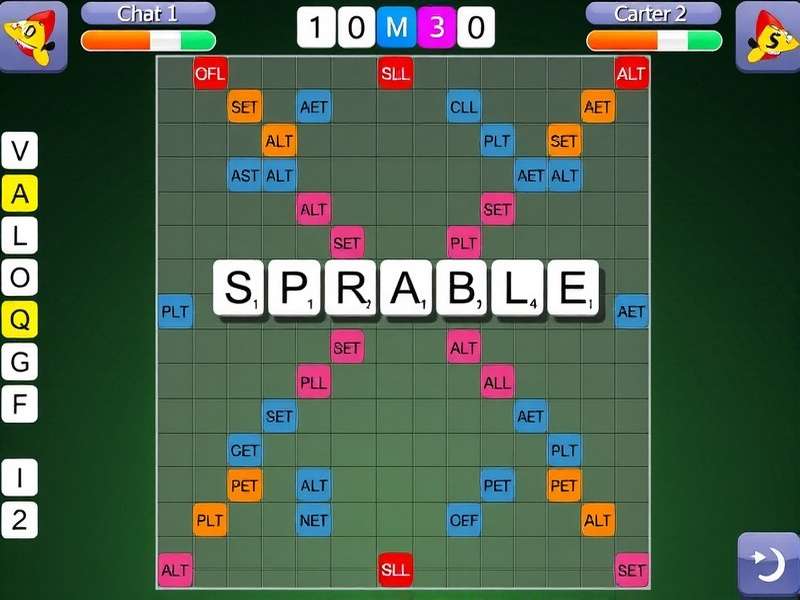 Pogo Scrabble game board with wooden tiles and a vibrant interface showing 'Free Online Pogo Games Scrabble'